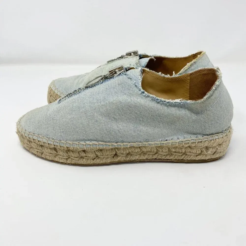 Alexander Wang Light Blue Denim Espadrille Casual Shoes Women's Sz 37 Front Zip